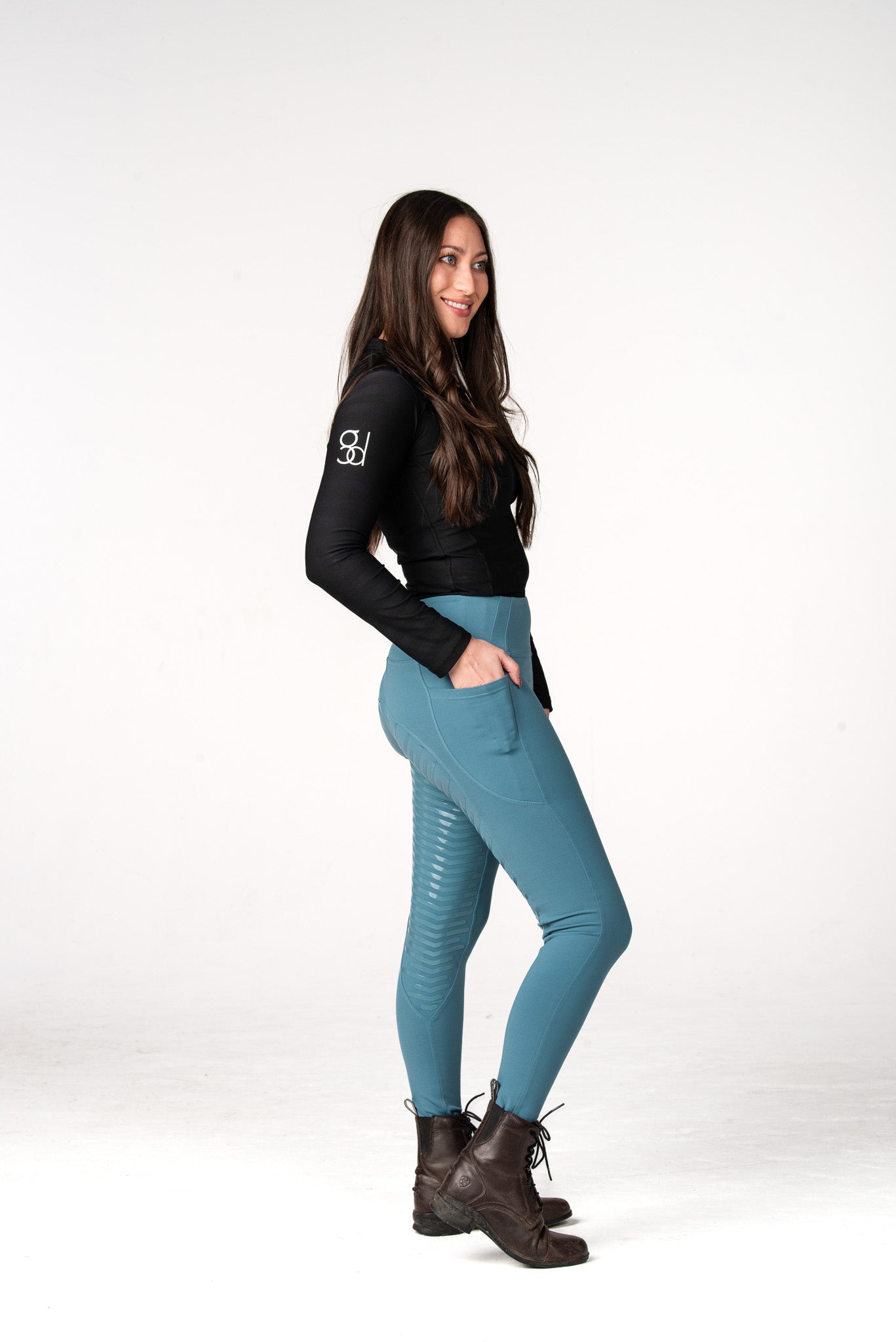 golden dapples steel blue pro grip riding leggings